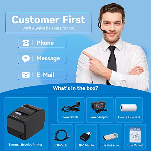 Thermal Receipt Printer, Itari POS Printer Support USB/Serial/Ethernet(LAN) and Cash Drawer for Android, Windows, Mac, Linux and Chromebook with Auto-Cutter and Alarm Reminder (Black)