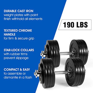 Yes4All Adjustable Dumbbells 40, 50, 52.5, 60, 105 to 200 lbs with Connector Options for Strength Training (P. Dumbbell Adjustable - 190 lbs + Connector)