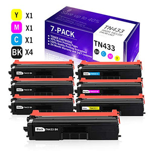 7-Pack(4BK+1C+1M+1Y) Compatible Toner Cartridge Replacement for Brother TN433 TN-433 Brother HL-L8360CDW MFC-L8900CDW HL-L8360CDWT HL-L8260CDW HL-L8360CDW MFC-L8610CDW L8360cdw L8900cdw Printer