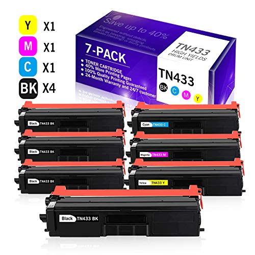 7-Pack(4BK+1C+1M+1Y) Compatible Toner Cartridge Replacement for Brother TN433 TN-433 Brother HL-L8360CDW MFC-L8900CDW HL-L8360CDWT HL-L8260CDW HL-L8360CDW MFC-L8610CDW L8360cdw L8900cdw Printer