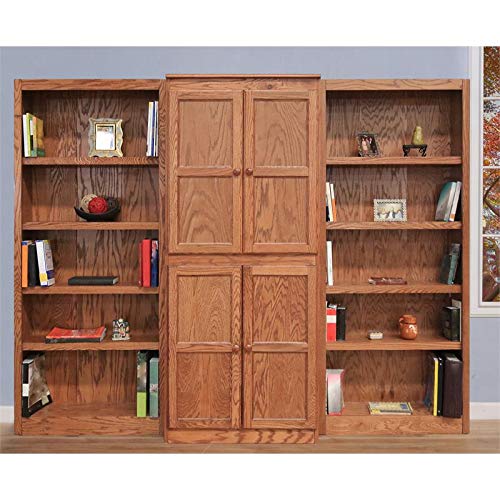Bowery Hill Traditional 72" 15-Shelf Wood Bookcase Wall with Doors in Dry Oak