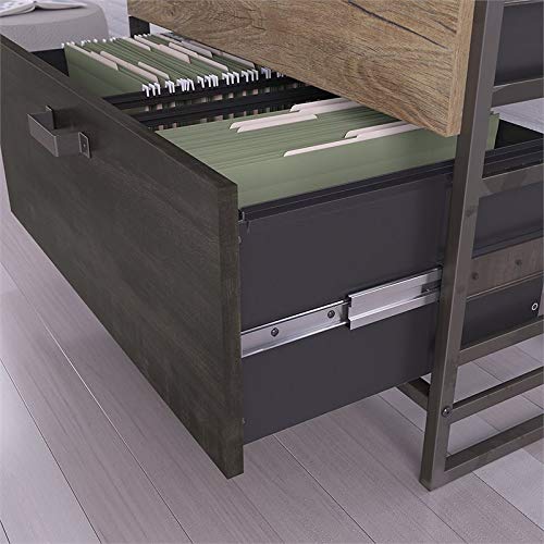 Bush Furniture Refinery 62W L Shaped Desk with 37W Return, Bookshelf and File Cabinets in Rustic Gray