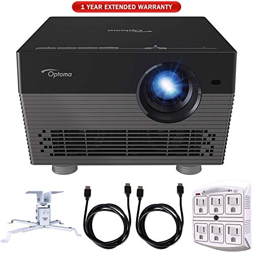 Optoma Portable LED UHD 4K Smart Projector Works with Alexa & Google Assistant (UHL55) with Carbon Steel Projector Ceiling Mount, 2X 6ft HDMI Cable, 6-Outlet Surge Adapter & 1 Year Extended Warranty