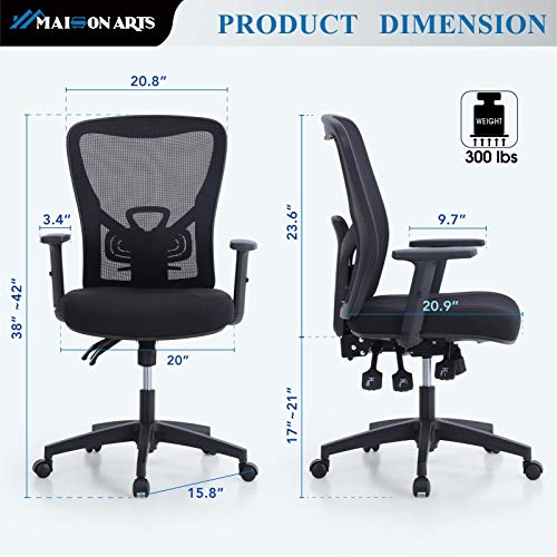 MAISON ARTS Computer Office Desk and Chair Set, 55" Large Modern Writting Desk with Ergonomic Mesh Office Chair Wood Work Table Hight Back Task Chair for Home,Office,Bedroom,Brown Desk & Black Chair