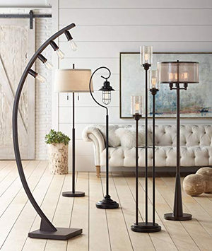 Franklin Iron Works Libby Modern Industrial Tree Floor Lamp 66" Tall Oiled Bronze Metal 3-Light Amber Seedy Glass