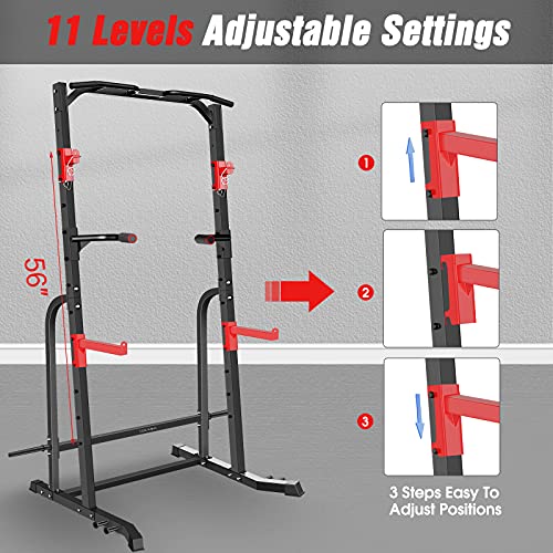 CDCASA Power Squat Rack, Adjustable Exercise Power Cage, Multi-Function J-Hook Power Tower with Pull Up Bar, Strength Weight Lifting Workout Squat Stand for Home Gym Fitness Equipment