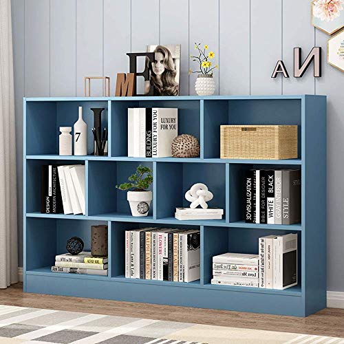 Blue Staggered Cube Bookcase with 10 Shelves Display Rack - Blue, 14025105Cm