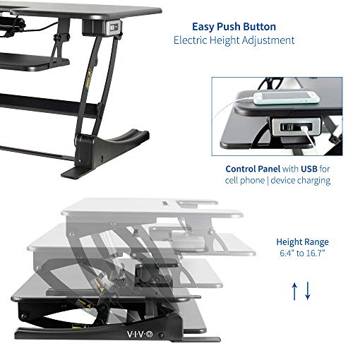 VIVO Black Electric Extra Wide 42 inch Stand Up Desk Converter | Quick Sit to Stand Tabletop Dual Monitor Riser Workstation (DESK-V000VLE)