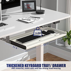 Height Adjustable Desk, Electric Standing Desk with 48'' x 24'' Solid Whole-Piece Desk Board, Sit Stand Desk w/Memory Preset Controller, Stand Up Desk with Keyboard Tray for Home Office (White)
