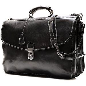 Floto Black Leather Briefcase Messenger Bag