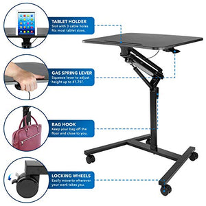 Mount-It! Mobile Standing Laptop Desk with Gas Spring Lift Mechanism, Black