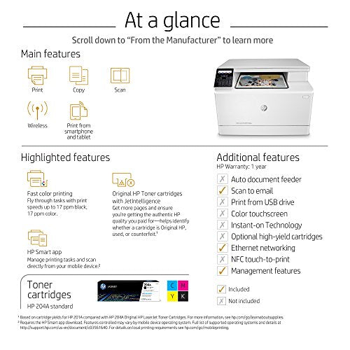 HP Color Laserjet Pro M180nw All in One Wireless Color Laser Printer with Mobile Printing & Built-in Ethernet (T6B74A)