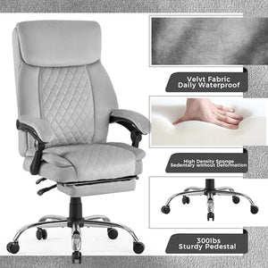 HOMYEDAMIC Velvet Ergonomic Office Chair with Footrest - Executive Computer Recliner (7013-Grey Upgrade)