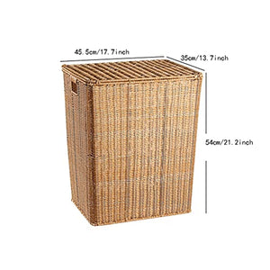 XXIAO Household Items Trash Can Woven Basket Wastebasket Rectangular Garbage Container Bin with Handles for Bathrooms, Home Offices 45x35x54cm Multifunctional Trash can (Color : Light Brown)