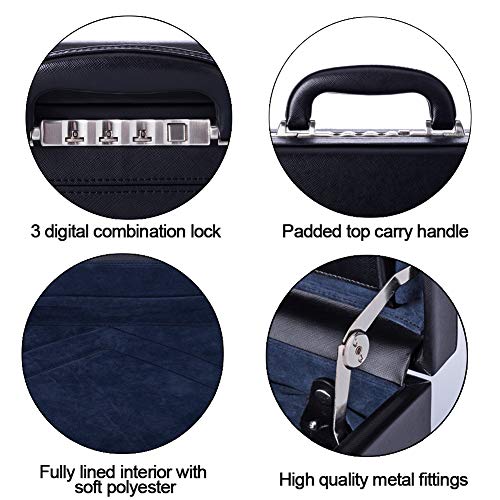 Leather Mens Briefcase Hardsided Attaché Hard Shell Vintage Outlook Organized Interior- Black