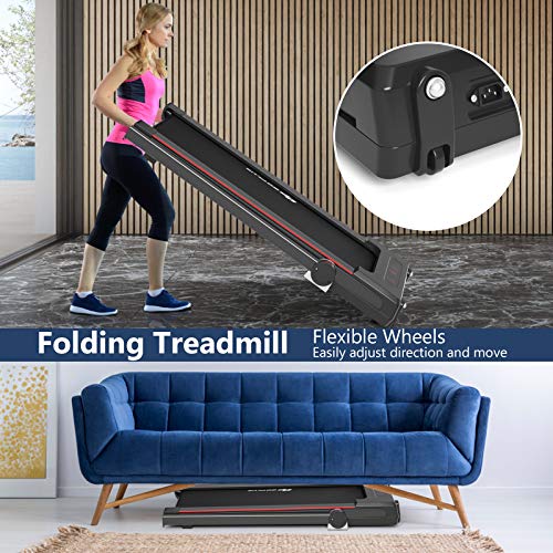 Goplus 3-in-1 Treadmill with Desk, 2.25HP Folding Electric Treadmills, Large LCD Display,Remote Control, Bluetooth Speakers, Walking Jogging Machine for Home/Office Use (Black)