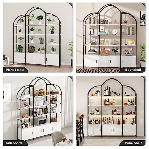 Semoic Triple Wide 5-Tier Arched Bookshelf & Bookcase, White/Black