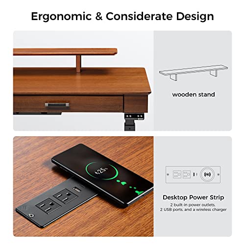 EUREKA ERGONOMIC 63" Executive Standing Desk with Drawers and Monitor Stand, Walnut