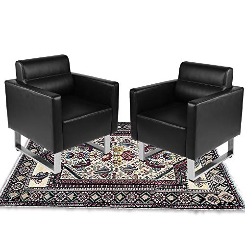 LuckyerMore Set of 2 Barrel Chair Office Sofa Chair Leather Armchair Single Sofa Heavy Duty and Soft Sponge for Meeting Room Guest Reception,Black