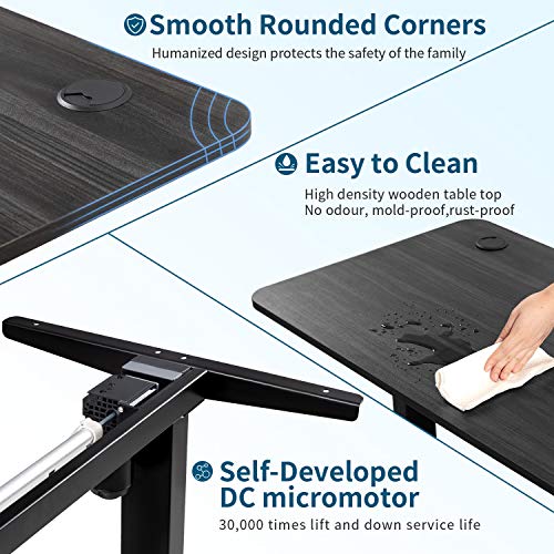 Furmax Electric Adjustable Height Desk Office Computer Sit Stand Home Workstation T-Shaped Metal Frame with 44 x 24 Inches Wood Tabletop (Black)