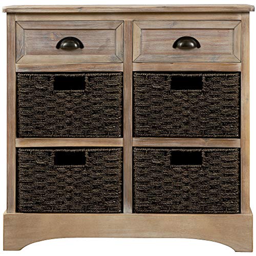 TREXM Rustic Storage Cabinet with Two Drawers and Four Classic Fabric Basket for Kitchen/Dining Room/Entryway/Living Room, Accent Furniture (White Washed)