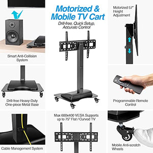 AVLT Motorized & Mobile 2-in-1 TV Lift Cart for 37-75 inch Screens - Remote Controlled, Height Adjustable Stand