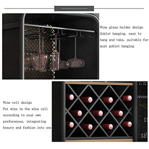 BinOxy Wine Rack Cabinets - Wrought Iron Commercial Storage Tea Cabinet with Hanging Glass Wine Rack - Size M