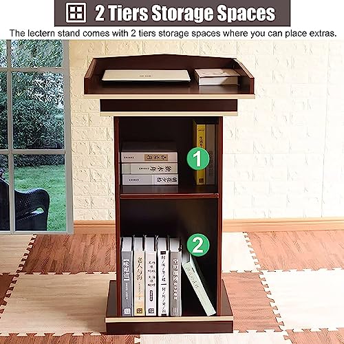 Podium Wood Stand, Floor Standing Speaking Podium with 2 Storage, Premium Lectern Stand