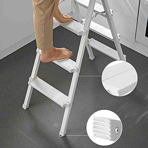 QDY Folding Step Stool 3/4 Step Ladder with Anti-Slip Wide Pedal - Portable Steel Stool, 150KG Load-Bearing