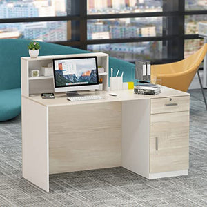 AGOTENI Reception Desk with Lockable Drawer & Open Shelf, Oak