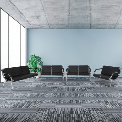Kinfant Waiting Room Chair Set - Office Reception Furniture with Armrest and PU Leather Cushion, Black (2 Seat*3+3 Seat)