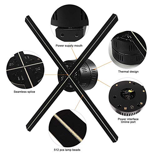 2019 Premium 3D Hologram Fan ，Four-Axil Design Hologram Projector , Android Smart Operating System ,Holographic Advertising Fan Upload by APP /TF Card/Cloud Serve ，Support WiFi+Bluetooth