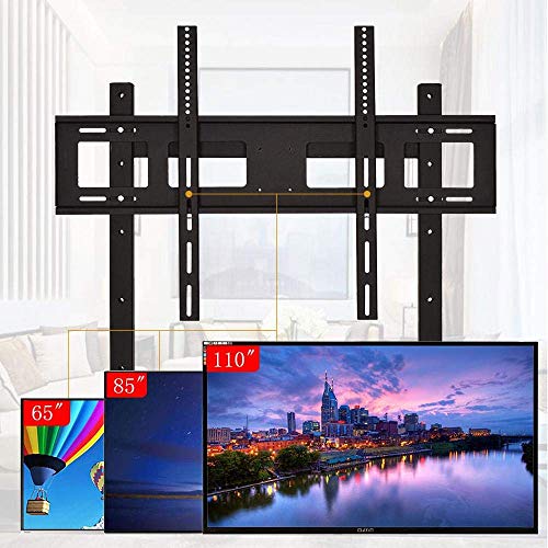 YokIma TV Floor Shelf for 65-98" TVs, Stainless Steel, Black, Wheels, Height Adjustable