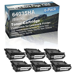 6-Pack Compatible High Capacity 64035HA Toner Cartridge use for Lexmark T640, T640DN, T640DTN, T640N, T640TN Printer (Black)