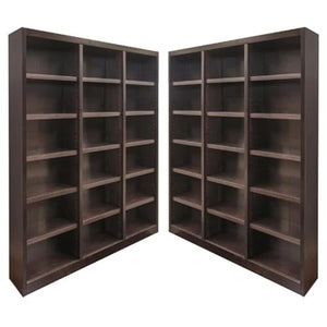 Home Square 84" Triple Wide Wood Bookcase in Chocolate - Set of 2 by Home Square