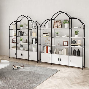 Semoic Triple Wide 5-Tier Arched Bookshelf & Bookcase, White/Black