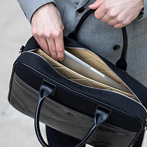 Maxwell Scott Men’s Luxury Quality Water-Resistant Canvas & Leather 15 Inch Laptop Bag - Calvino Canvas Black