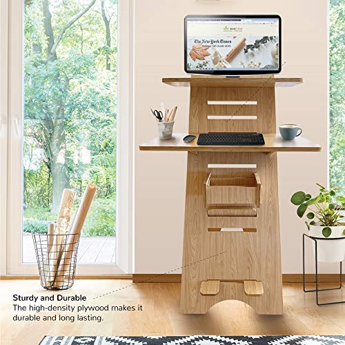 Modern Height Adjustable Sit to Stand Up Desk. Large Wood Desk Spaces That Easily Adjust for Ergonomic Standing or Sitting. Perfect as Home Office Work Desks and Multi-Task Computer Table Workstation.