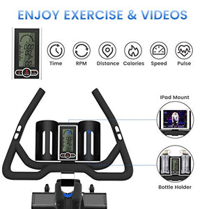pooboo Exercise Bike Belt Driven Indoor Cycling Bike Commercial Standard Stationary Bike with 44lbs Flywheel for Professional Cardio Workout (Black and Blue)