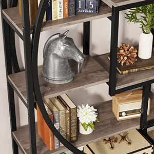 Tribesigns Industrial 5-Tier Etagere Bookcase, 70.8" Tall with 8 Storage Shelf, Vintage Grey - 2PC