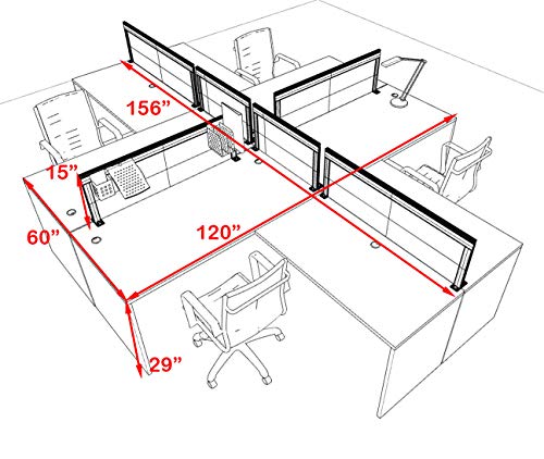 UTM Furniture Modern Aluminum Office Workstation Desk Set, Four Person L Shape Divider OT-SUL-FPS29
