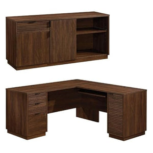 Home Square 2-Piece Set: L-Shaped Desk & Office Credenza in Spiced Mahogany