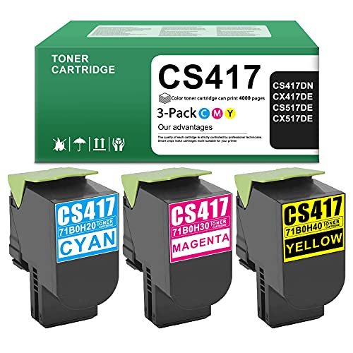 3 Pack(C/M/Y) 71B0H20 71B0H30 71B0H40 Toner Cartridge Replacement for Lexmark CS417 CS417dn CX417de CS517de CX517de Printer Toner.