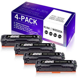 4 Pack W2020A Black Compatible Toner Cartridge Replacement for HP 414A | W2020A to use with Color Pro MFP M479fnw M479fdn M479fdw M454dn M454dw M453-M454 Series Printer Toner