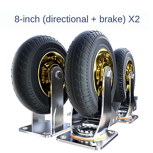 HNEJA 8 Inch Heavy Duty Caster Universal Wheel with Brake - Silent Rubber Steering (Color: 8-B)