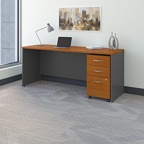 Bush Business Furniture Series C 72W x 24D Office Desk with Mobile File Cabinet in Natural Cherry