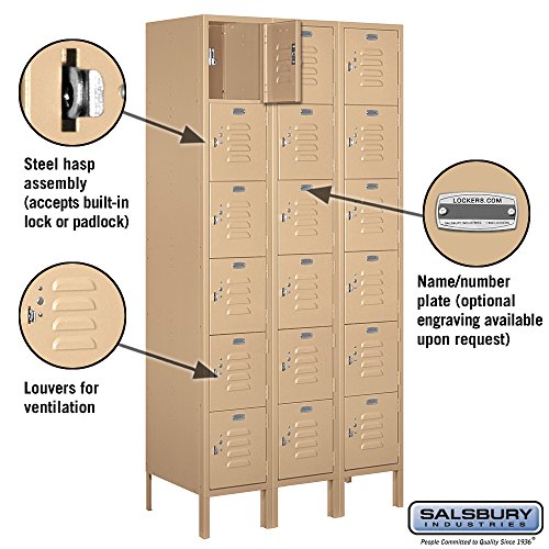 Salsbury Industries 66368TN-U Six Tier Box Style 36-Inch Wide 6-Feet High 18-Inch Deep Unassembled Standard Metal Locker, Tan Brown