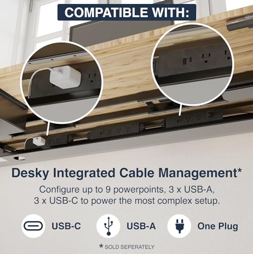Desky Electric Standing Desk - Dual Motor Bamboo Desk - 72x30, 3 Stage Adjustable Height - Cable Management