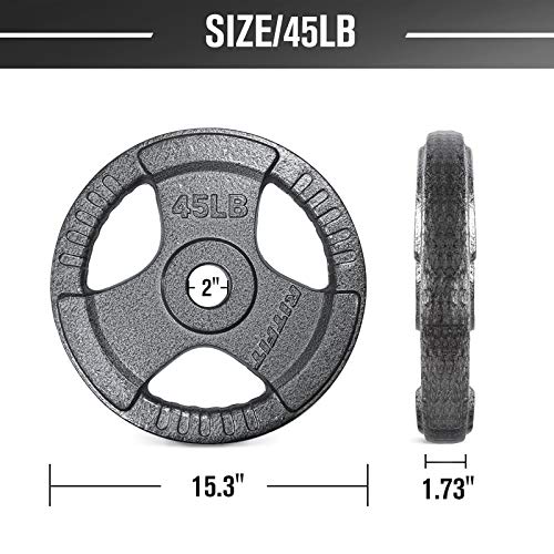 RitFit Grip Plate for Barbell, 2-inch Iron Olympic Weight Plate for Weightlifting and Strength Training in Home & Gym(45LB, Pair)