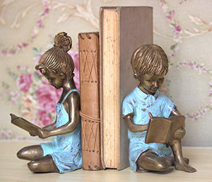 Metal Book Ends, Bookends Support for Shelves Tables, Book Shelf Holder, Heavy Books Stopper, Brass Made Greek Girl boy Bookend Pair Decorative for Home Livingroom Office Book Lovers